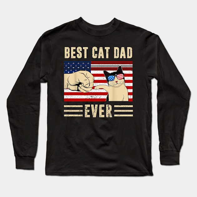 Best Cat Dad Ever American Flag Long Sleeve T-Shirt by celestewilliey